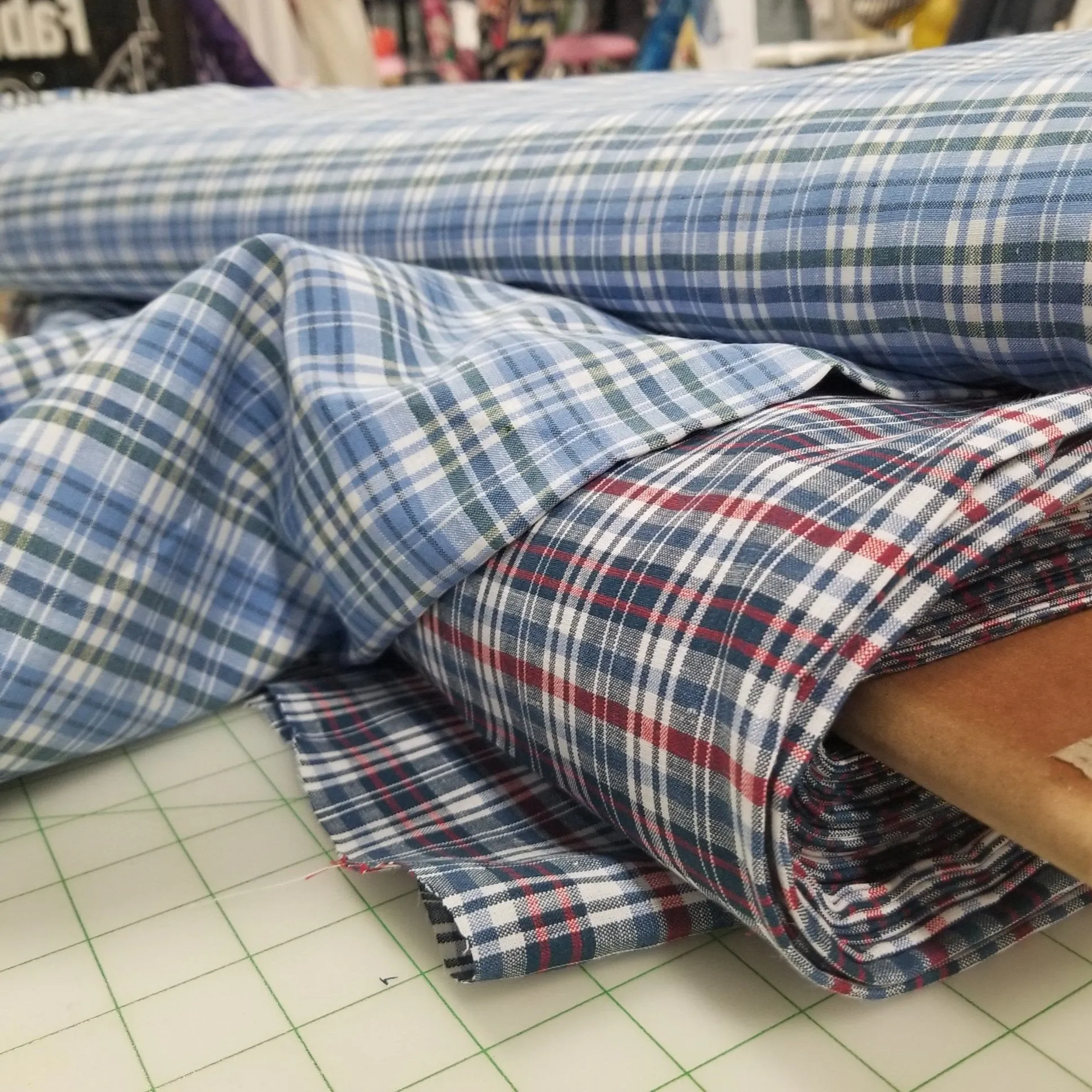 End of Bolt: 2-1/4th yards of Irish 100% Pure Linen Blue and Red Plaid  Spence Bryson Linen Woven 197 GSM-remnant