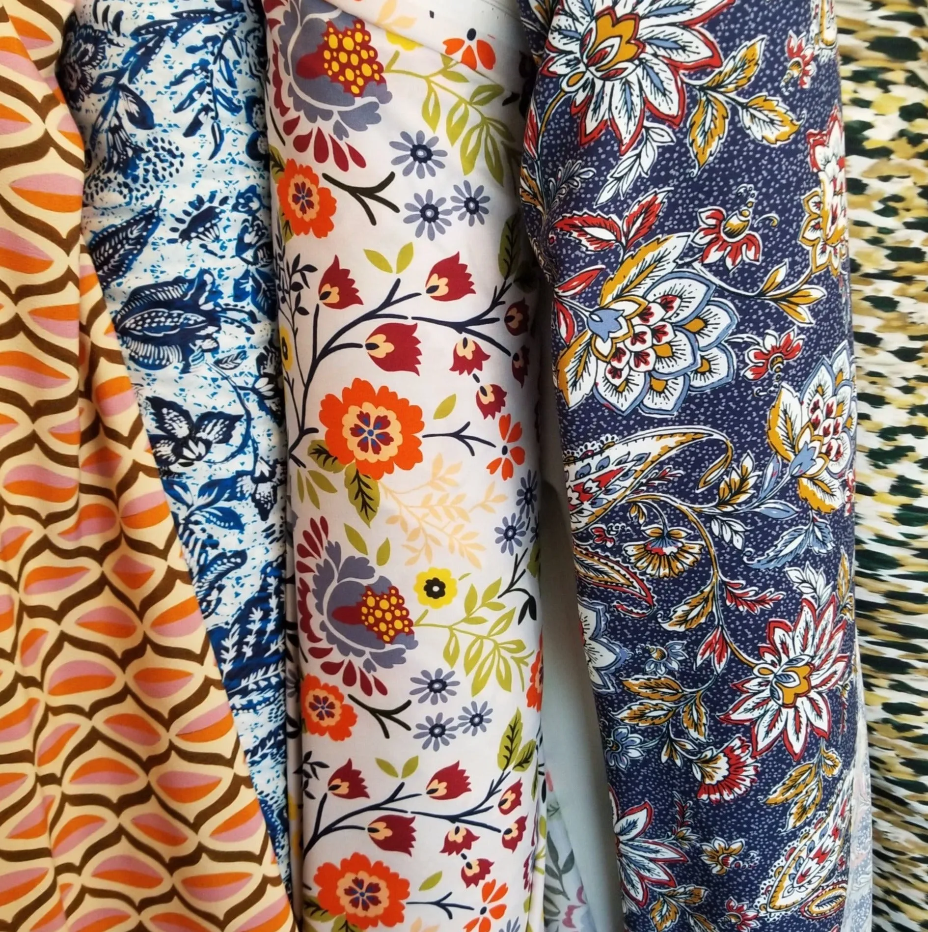 End of bolt: 3 yards of Designer Deadstock Italian Retro Orange and Pink Rayon Crepe Woven- remnant