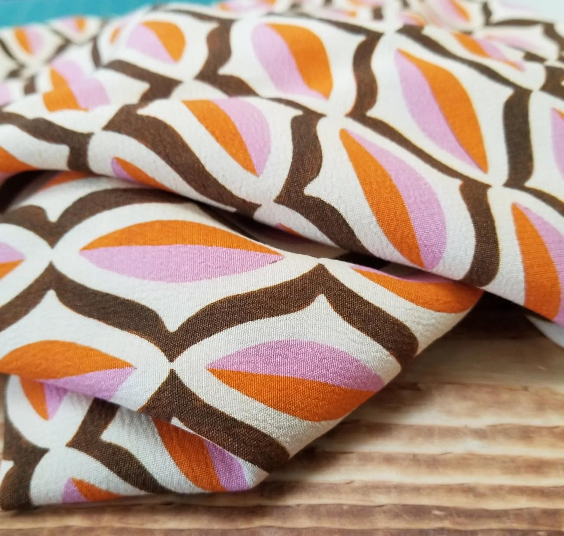End of bolt: 3 yards of Designer Deadstock Italian Retro Orange and Pink Rayon Crepe Woven- remnant