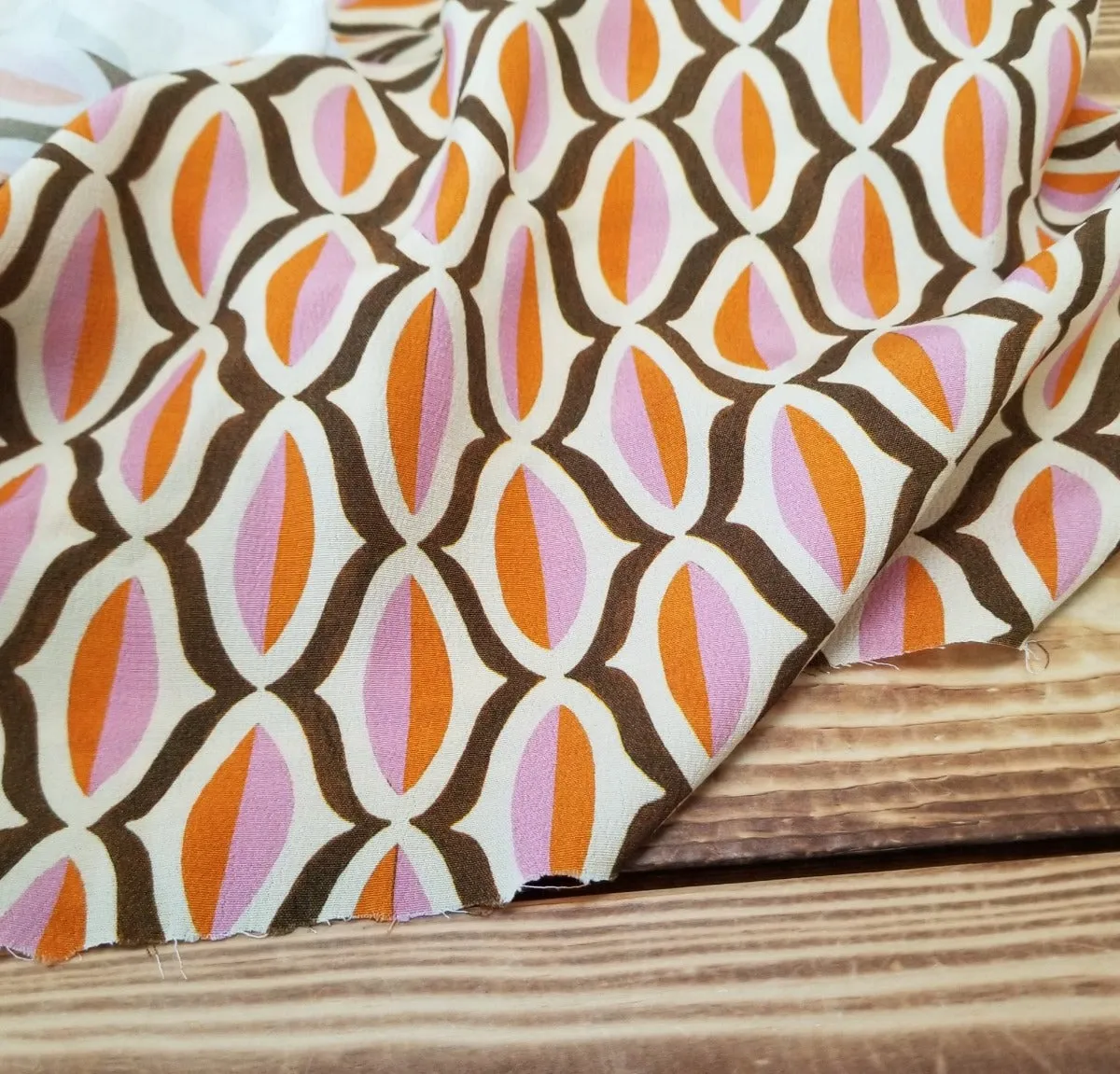 End of bolt: 3 yards of Designer Deadstock Italian Retro Orange and Pink Rayon Crepe Woven- remnant