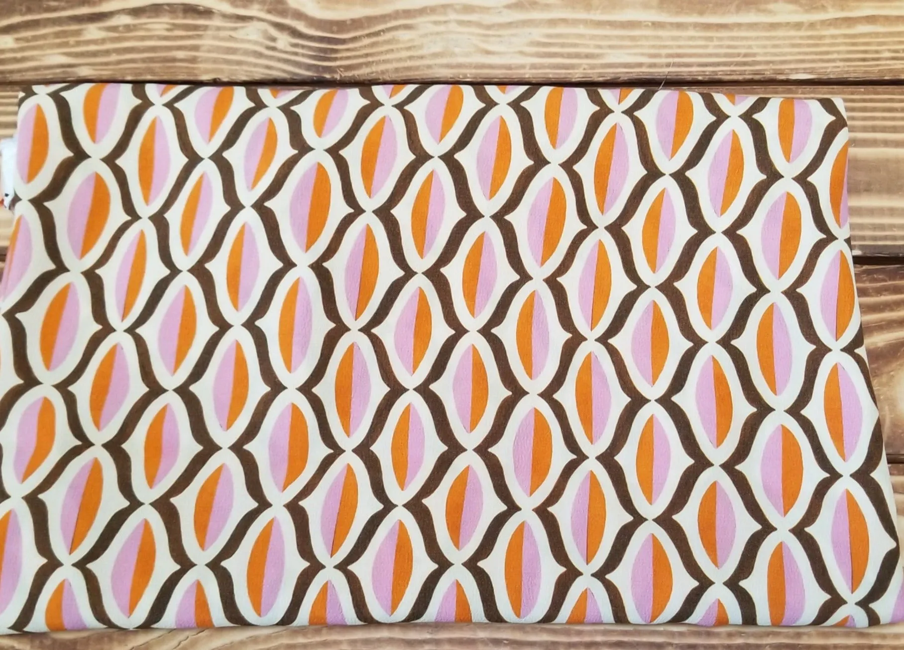 End of bolt: 3 yards of Designer Deadstock Italian Retro Orange and Pink Rayon Crepe Woven- remnant