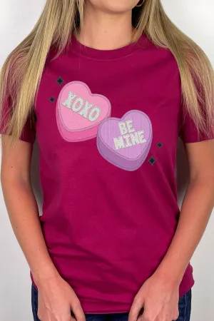 Faux Embroidery Candy Hearts Transfer Short Sleeve Relaxed Fit T-Shirt