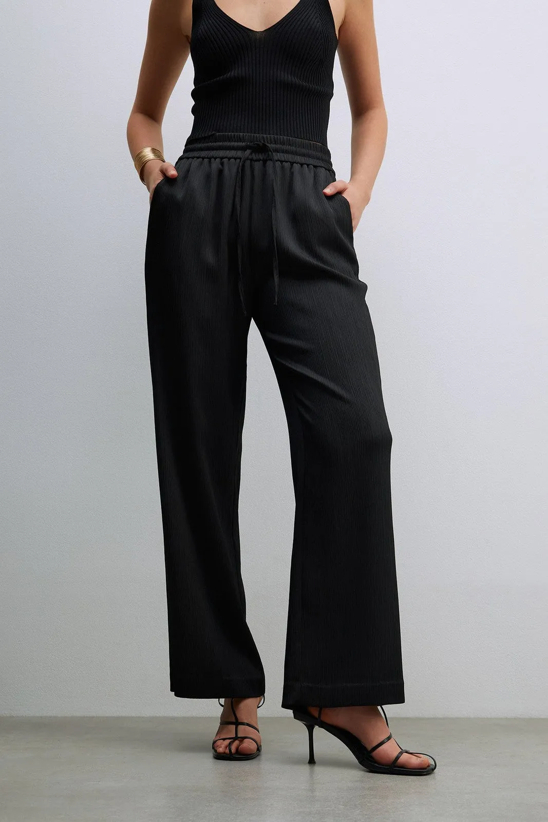 Fluid Trousers W Elastic Waist - Black