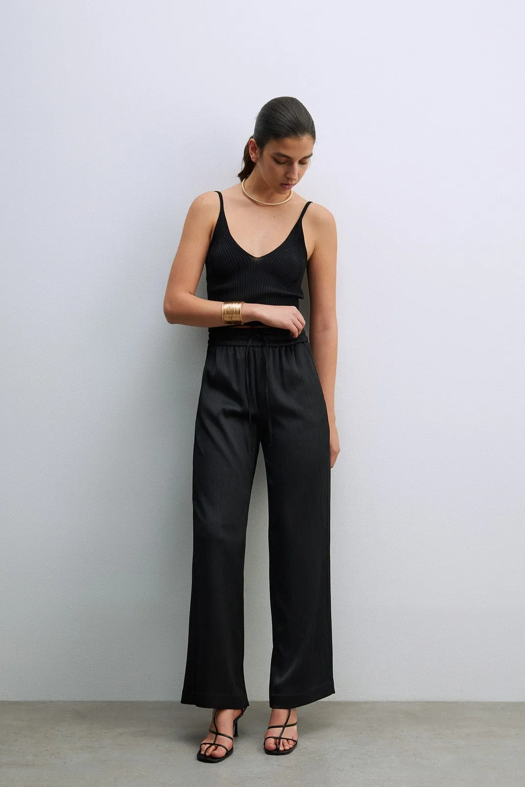 Fluid Trousers W Elastic Waist - Black