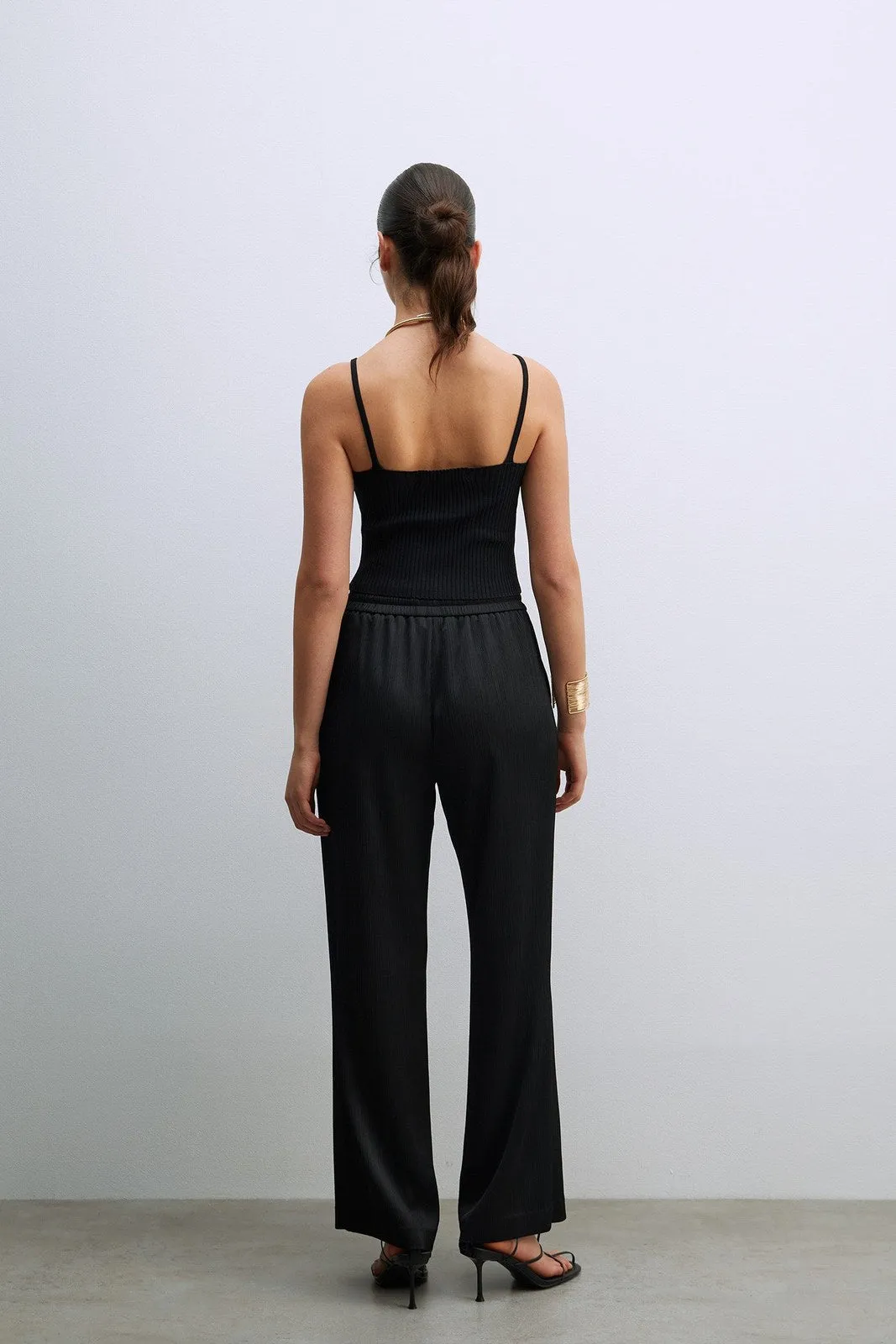 Fluid Trousers W Elastic Waist - Black