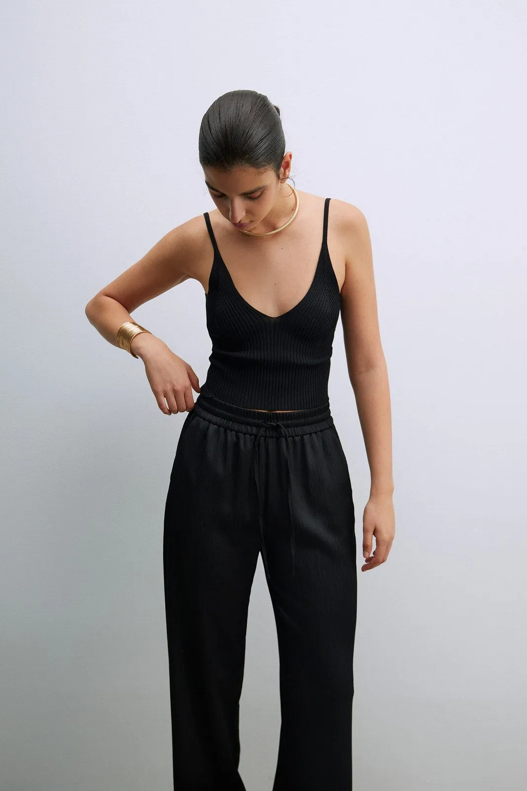Fluid Trousers W Elastic Waist - Black