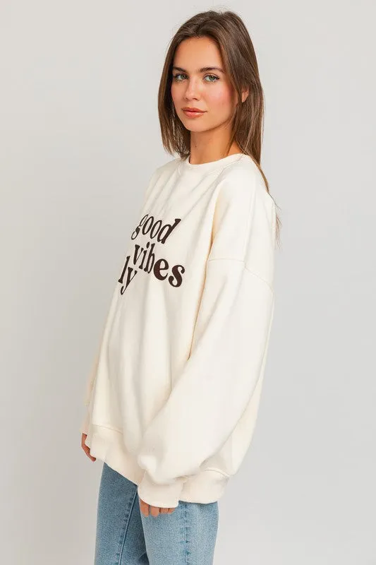 Good Vibes Only Scoop Neck Oversized Sweatshirt