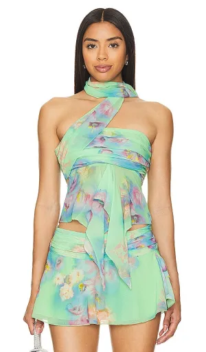 GUIZIO Chiffon Wrap Around Top in Green