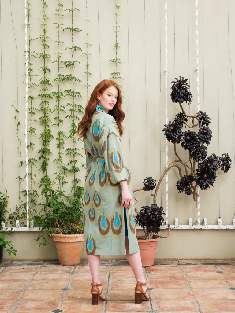 Handwoven Silk Ikat Coat - Peacock
