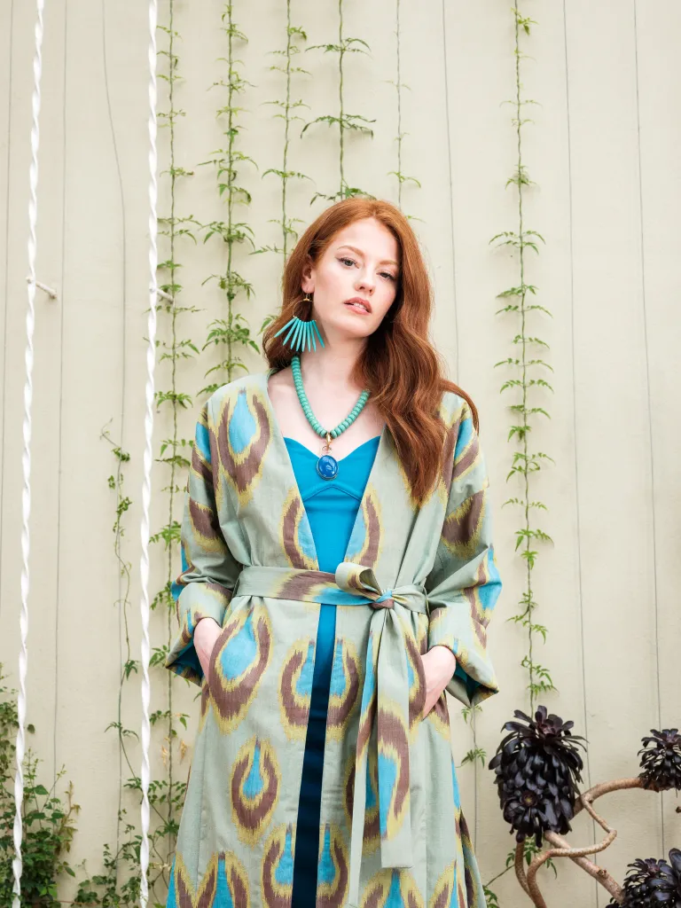 Handwoven Silk Ikat Coat - Peacock