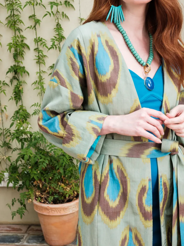Handwoven Silk Ikat Coat - Peacock