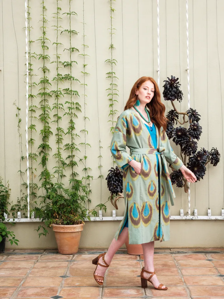 Handwoven Silk Ikat Coat - Peacock
