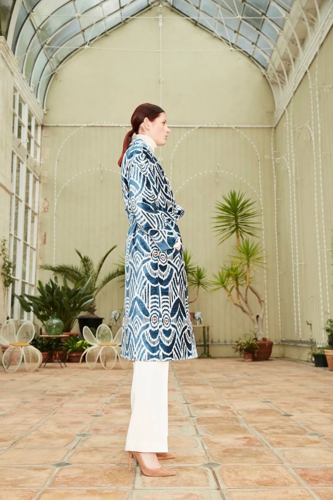 Handwoven Silk Velvet Ikat Shawl Coat - Camila - 'Perfection'