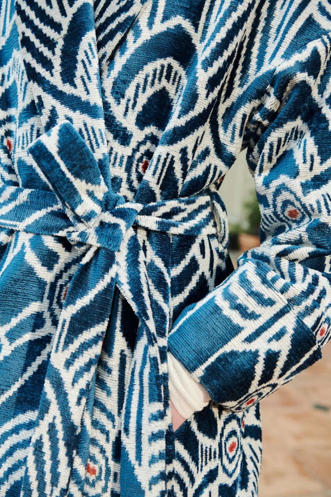 Handwoven Silk Velvet Ikat Shawl Coat - Camila - 'Perfection'