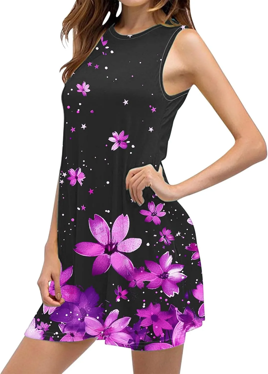 hlysgo Sundresses for Women 2025 Summer Sleeveless Beach Mini Dresses Trendy Floral Print Coverup Tank Dress with Pockets