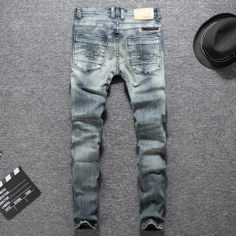 Italian Designer Men Slim Fit Distressed Jeans