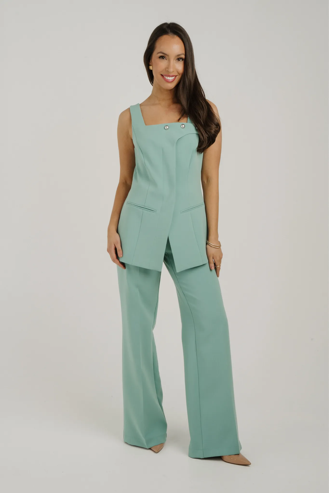 Kayla Wide Leg Trousers In Sage