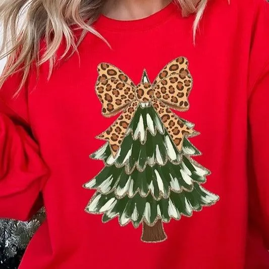 Leopard Bow Christmas Tree Sweatshirt