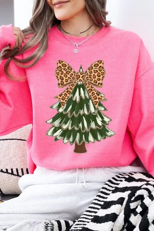 Leopard Bow Christmas Tree Sweatshirt