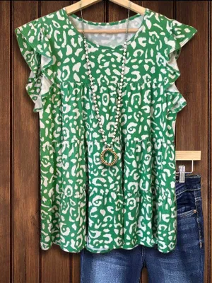 Leopard Print Ruffled Fresh Casual Blouse
