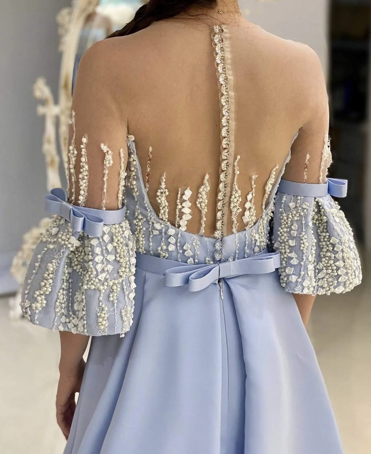 Light Blue Evening Dress Flowers
