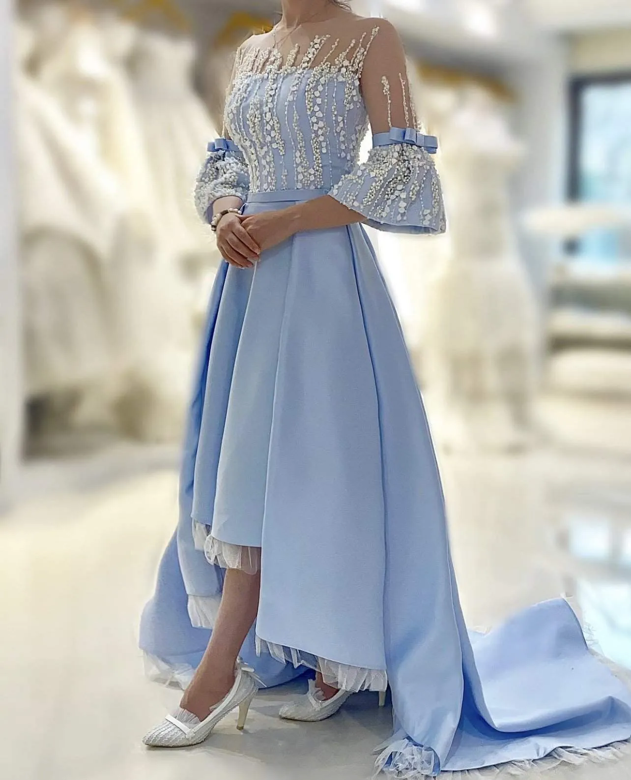 Light Blue Evening Dress Flowers