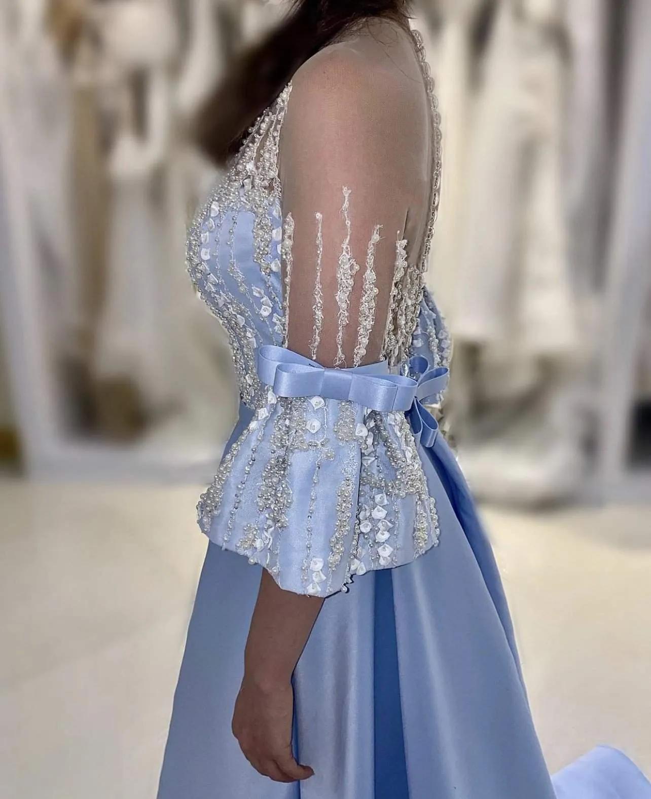 Light Blue Evening Dress Flowers