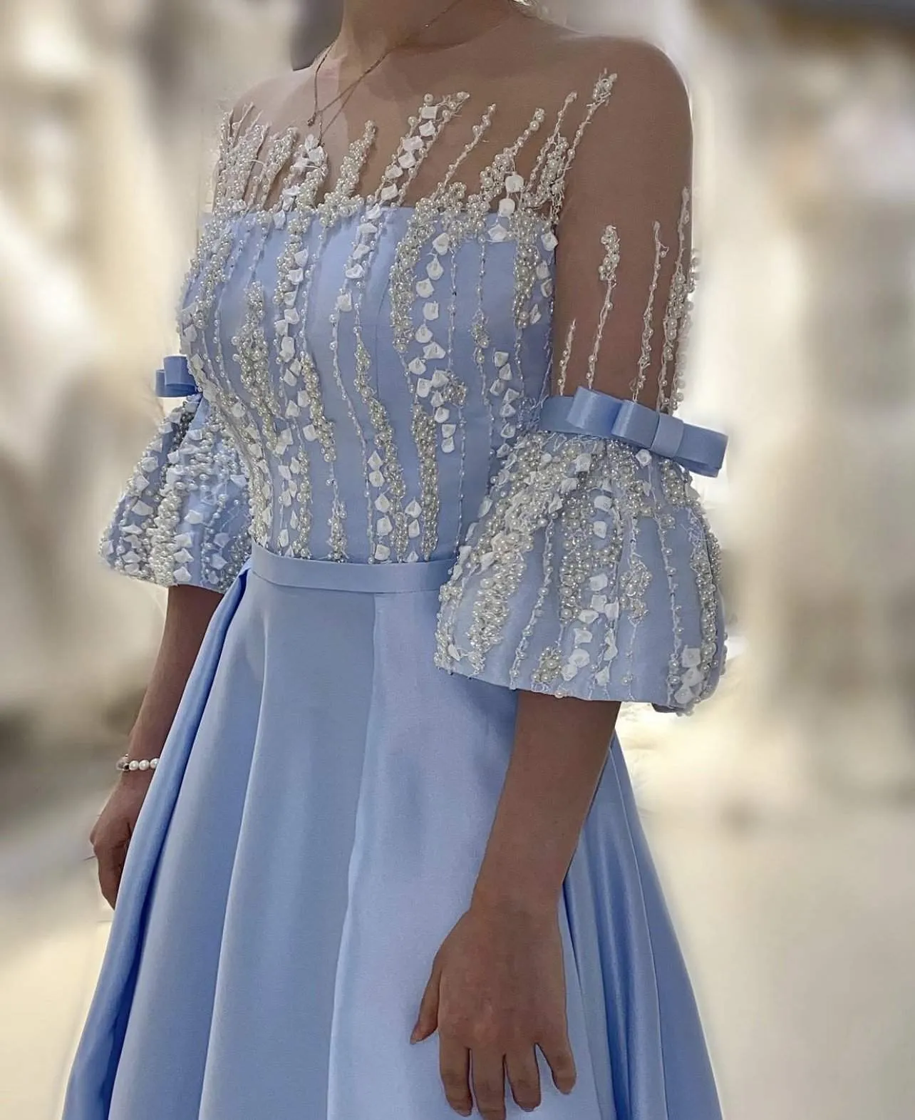 Light Blue Evening Dress Flowers