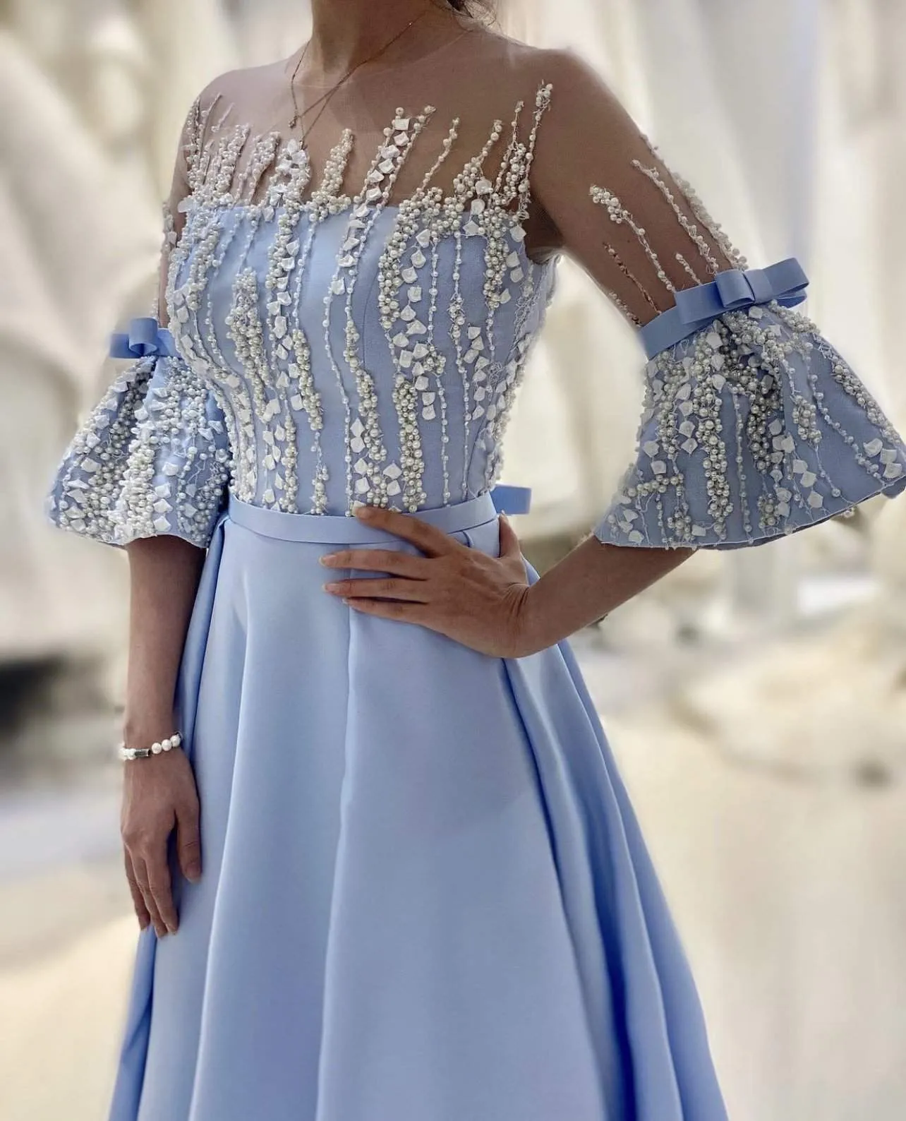 Light Blue Evening Dress Flowers