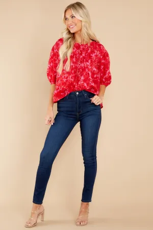 Ma Chérie Red Floral Print Top