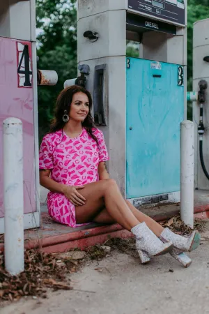 MK380 Blush & Bashful Short Sleeve Mesh Sheath Dress - Pink
