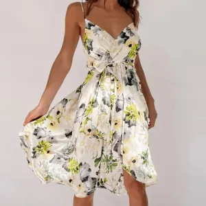 New Printed Sexy Vacation Spaghetti Strap Crossed Dress