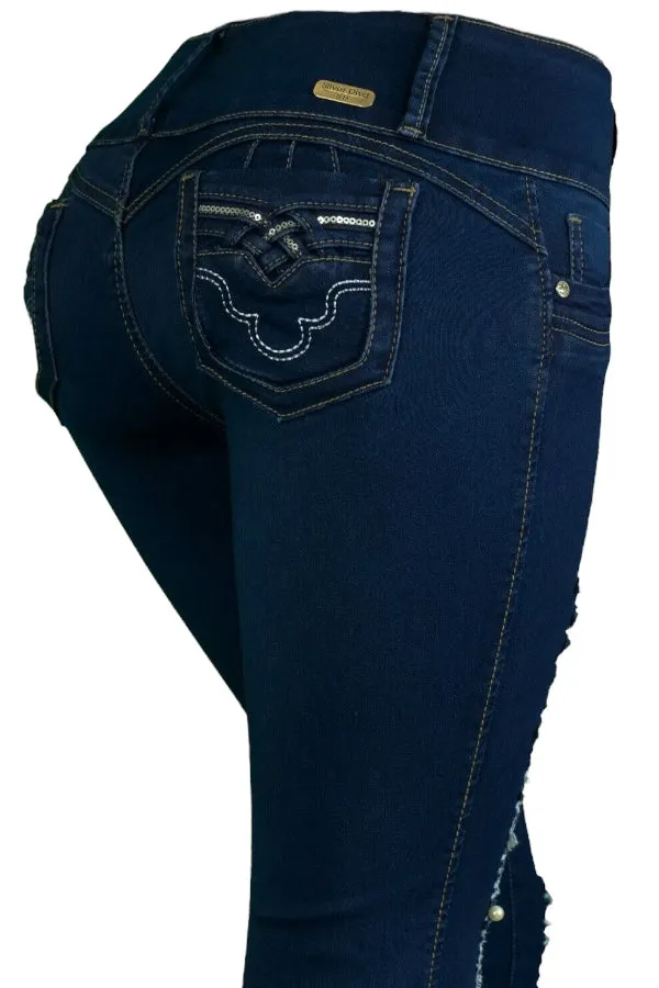Pearl Studded Ripped Jeans
