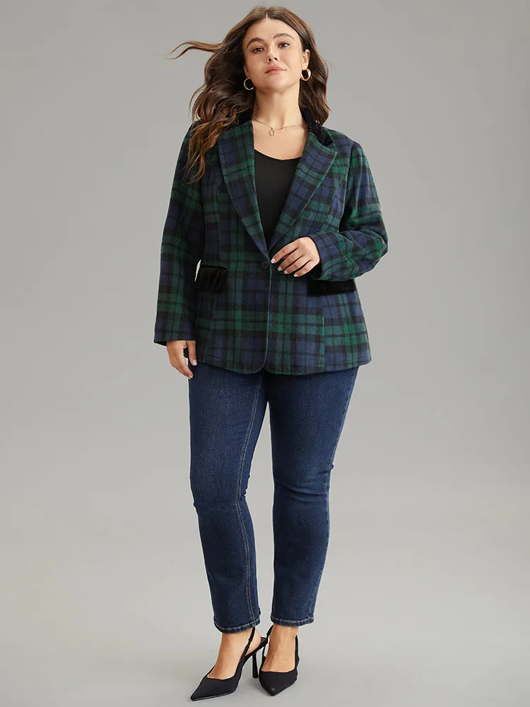 Plaid Button Up Patchwork Flap Pocket Blazer