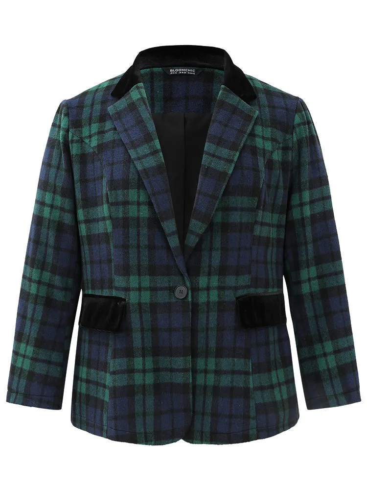Plaid Button Up Patchwork Flap Pocket Blazer
