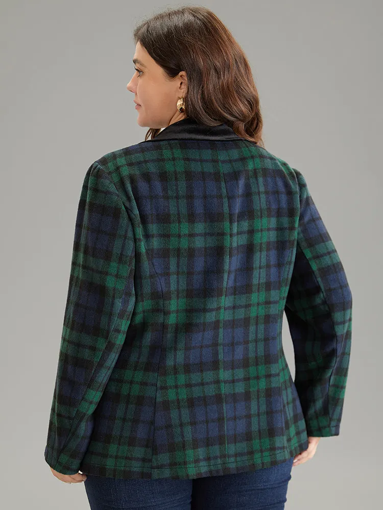 Plaid Button Up Patchwork Flap Pocket Blazer