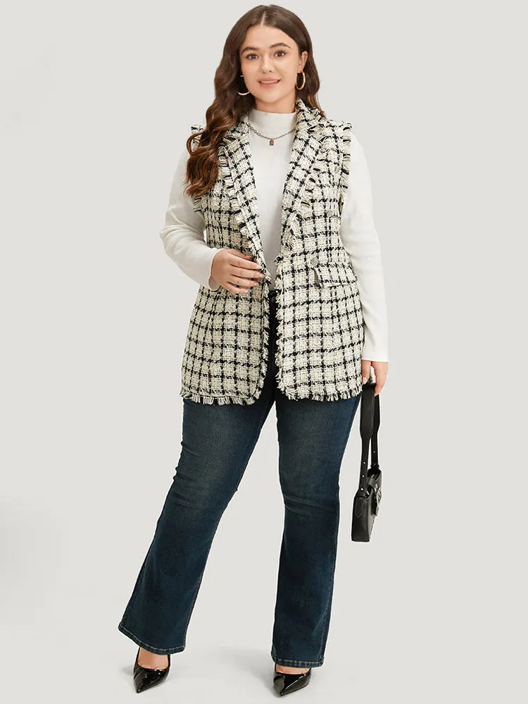 Plaid Sleeveless Flap Pocket Button Up Blazer