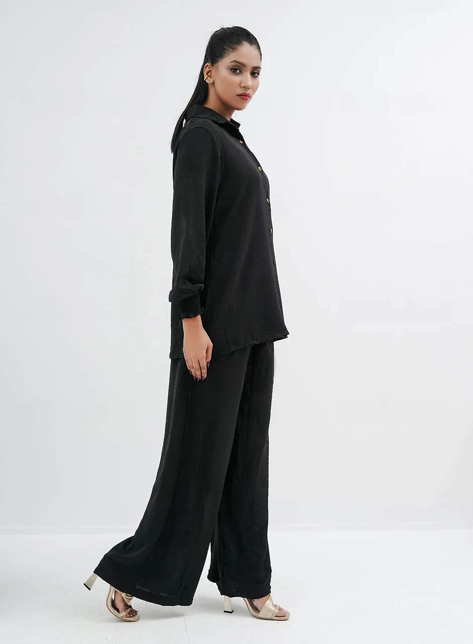 Plain Black Pleated Co-ord Set