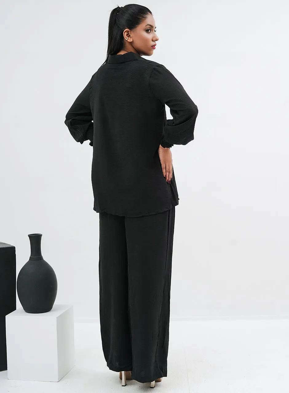 Plain Black Pleated Co-ord Set