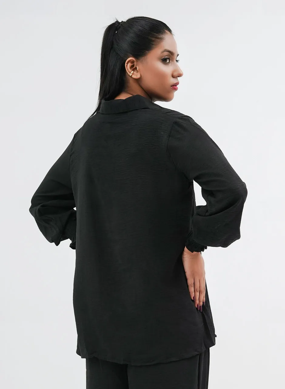 Plain Black Pleated Co-ord Set