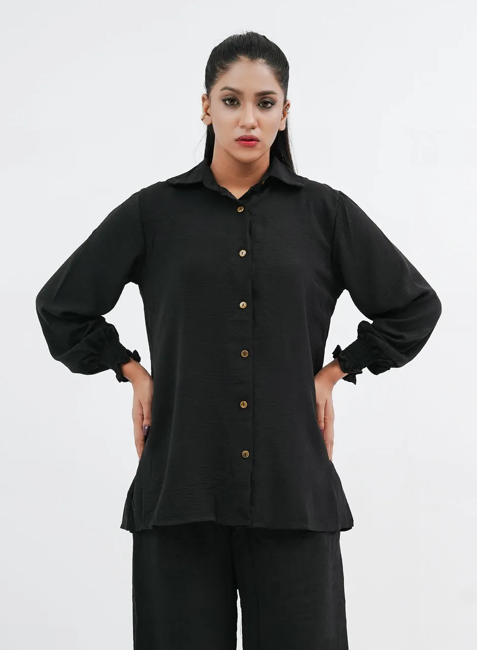 Plain Black Pleated Co-ord Set