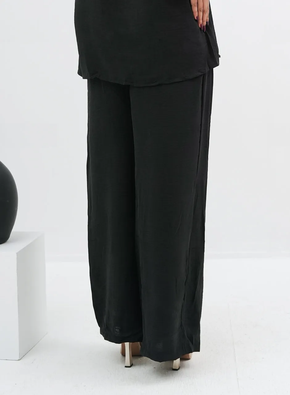 Plain Black Pleated Co-ord Set