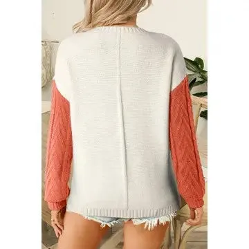 Pumpkin And Spice Color Block Orange Patch Pocket Sweater (Size Large)