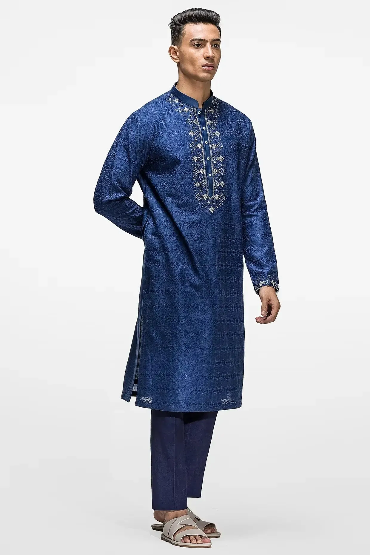 Royal Blue Dabka Threadwork Kurta