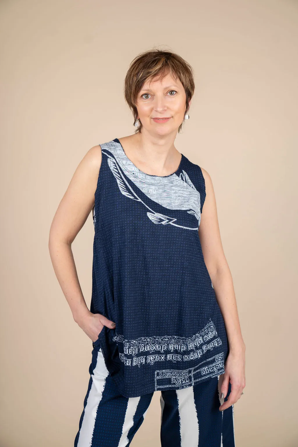 Rundholz - Women's Tank Top in Navy Print - 3640803