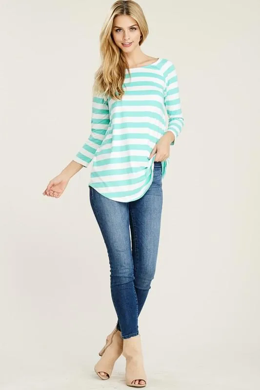 Stripes Ahoy 3/4 Sleeve Tunic in Mint