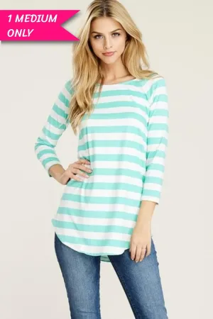 Stripes Ahoy 3/4 Sleeve Tunic in Mint