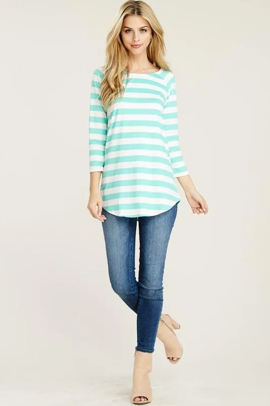 Stripes Ahoy 3/4 Sleeve Tunic in Mint
