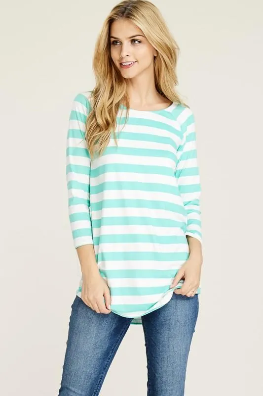 Stripes Ahoy 3/4 Sleeve Tunic in Mint