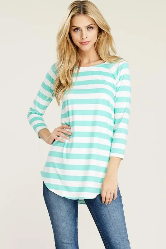 Stripes Ahoy 3/4 Sleeve Tunic in Mint